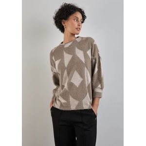 Street One - Dames - T-shirt - Bruin - Fluffy Materiaal