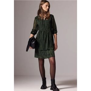 Street One - Studio - Chiffon Jurk - Groen - Knielang met Split-halslijn en Lange Mouwen