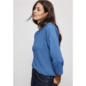 Street One - Dames Shirt - Blauw - Materiaalmix - Capuchon - 3/4 Mouwen