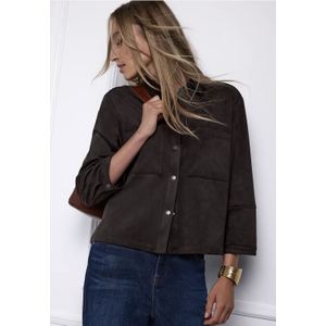 Street One Dames Velours overhemd blouse in Bruin, in size: 34