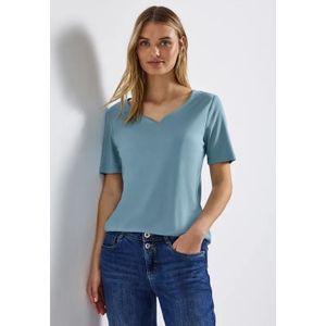 Street One Dames Shirt met hartvormige halslijn in Blauw, in size: 34