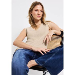 STREET ONE - Gebreide Top - Moonstone Sand - Mouwloos - Met V-hals