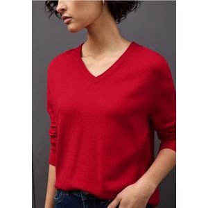 Street One Dames Zachte trui met V-hals in Rood, in size: 34