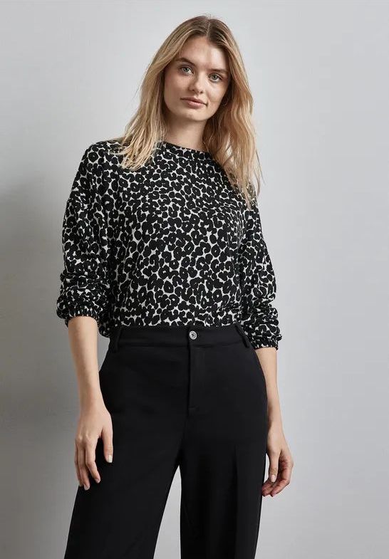 Street One Dames Jaquard overhemd in Zwart, in size: 34