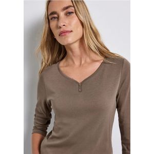 Street One Dames Basic shirt met knoopdetail in Bruin, in size: 34