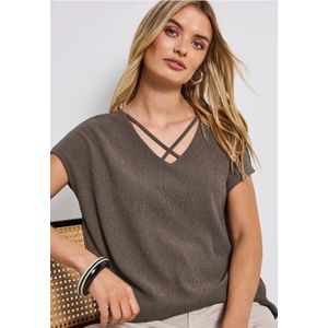 STREET ONE - Shirttop - Dark tumbled beige - Met Structuur