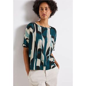 Street One Dames Gedessineerd crinkle shirt in Turkoois, in size: 34