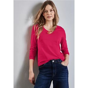 Street One Dames Shirt met ronde V-hals in Pink, in size: 34