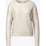 Pullover - Cream White Melange - Gebreide Trui - Korte Gebreide Trui - Ronde Hals