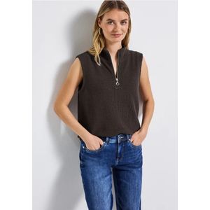 Street One - Dames Shirt - Bruin - Mouwloos - Met Col en Ritssluiting