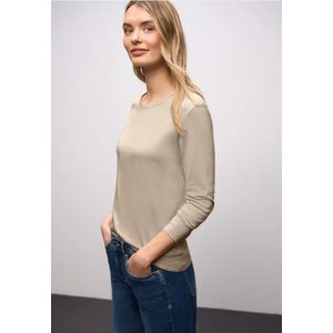 Street One Dames Basic shirt met ronde hals in Beige, in size: 34