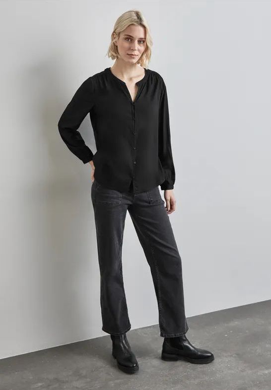 Street One Dames Tuniek met knoopsluiting in Zwart, in size: 34