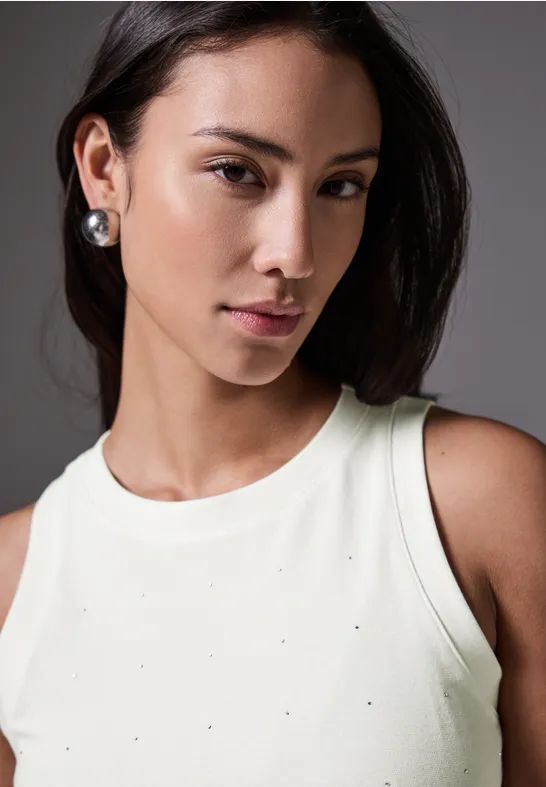 Debardeur - Col Rond - Sans Manches - Détails Pailletés - Mélange de Coton