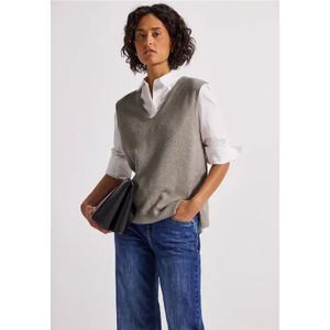 Street One Dames Mouwloze trui met V-hals in Beige, in size: 34