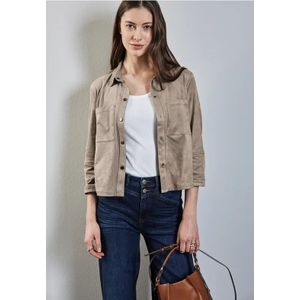 Street One - A345133 - Damesblouse - Beige Driftwood - Fluwelen Look