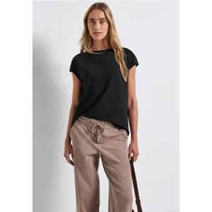 Street One Dames Shirt met geribd detail in Zwart, in size: 34