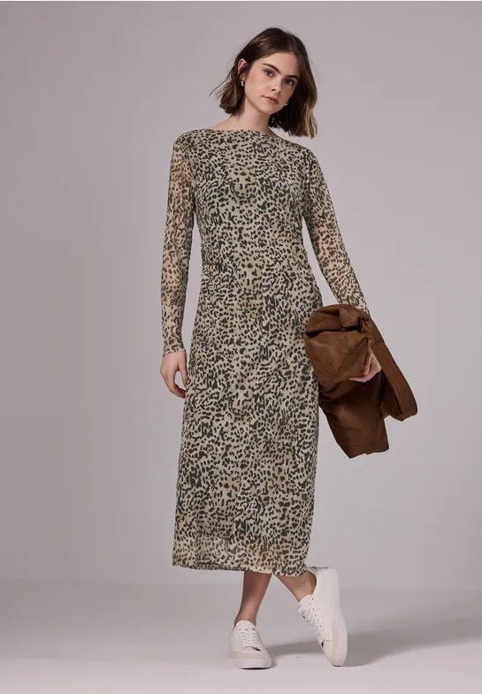 STREET ONE - F144395 - Damesjurk - Crème Bruin - Midi - Lange Mouwen