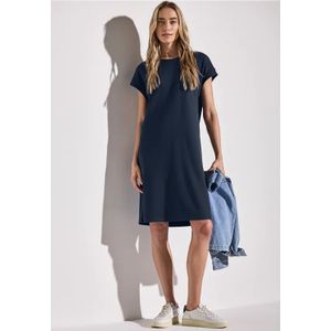 Street One Dames Effen jersey jurk in Blauw, in size: 44