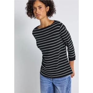 Street One Dames Gestreept basic shirt in Zwart, in size: 34