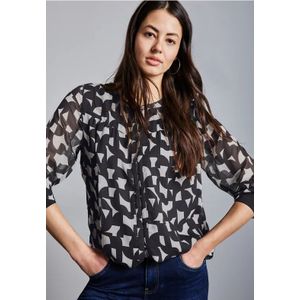 Street One Dames Gedessineerde chiffon blouse in Blauw, in size: 36
