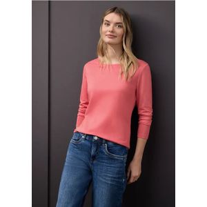Street One Dames Basic shirt met ronde hals in Pink, in size: 34