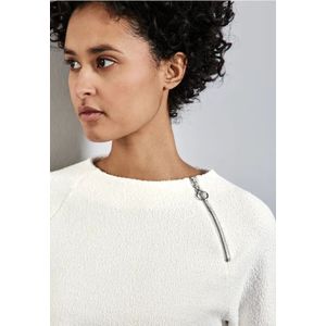 Street One Dames Gestructureerd shirt met rits in Wit, in size: 46