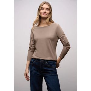 Street One Dames Basic shirt met ronde hals in Bruin, in size: 34