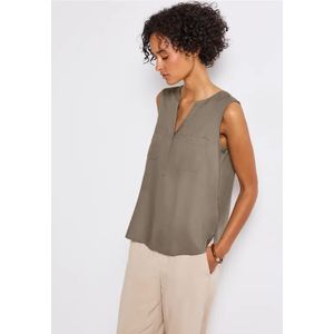 Street One Dames Blousetop met borstzakken in Bruin, in size: 34
