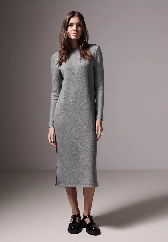 Street One Studio Glanzende gebreide damesjurk, Dark Silver Mel., 34
