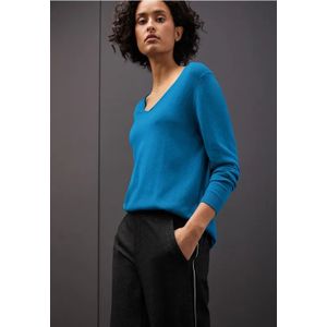 Street One Dames Trui met V-hals in Blauw, in size: 34