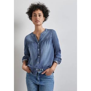 Street One Dames Denim blouse met ruches in Blauw, in size: 46