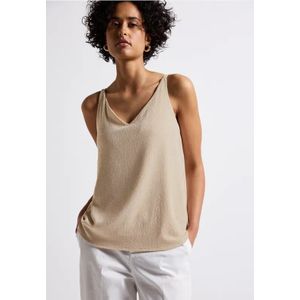 Street One Dames Materiaalmix V-hals top in Beige, in size: 42