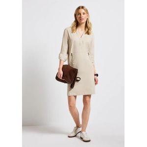 Street One Dames Corduroy jurk met gespleten hals in Beige, in size: 34