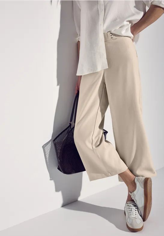 Street One - Culotte - Barley Beige - Dames - Hoge Taille - Brede Pijpen