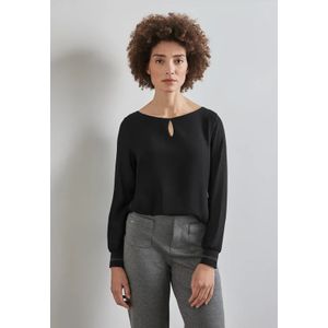 Street One Dames Materiaalmix overhemd in Zwart, in size: 34