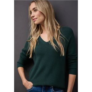 Street One Dames Basic trui met V-hals in Groen, in size: 34