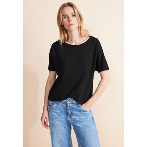 Street One Dames T-shirt met structuur in Zwart, in size: 34