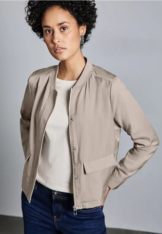 Street One - Satijnen Blouson - Dames - Zwart - Viscosemix