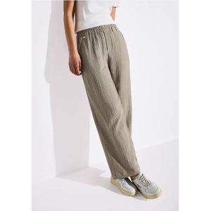 Street One Dames Wide Legs mousseline broek in Beige, in size: 32