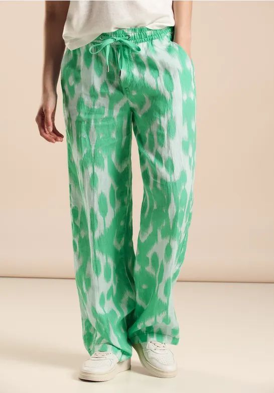 Street One Dames Broek met hoge taille in Groen, in size: 38