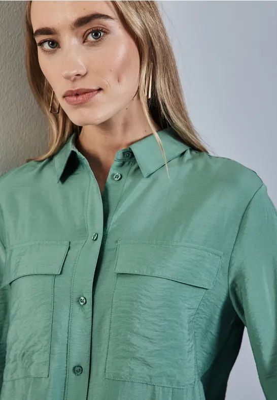 Street One - Blouse - Groen - Dames - Losse Pasvorm - Overhemdkraag