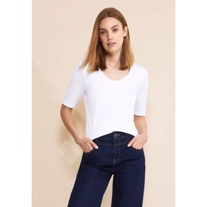 Street One Dames T-shirt met V-hals in Wit, in size: 40