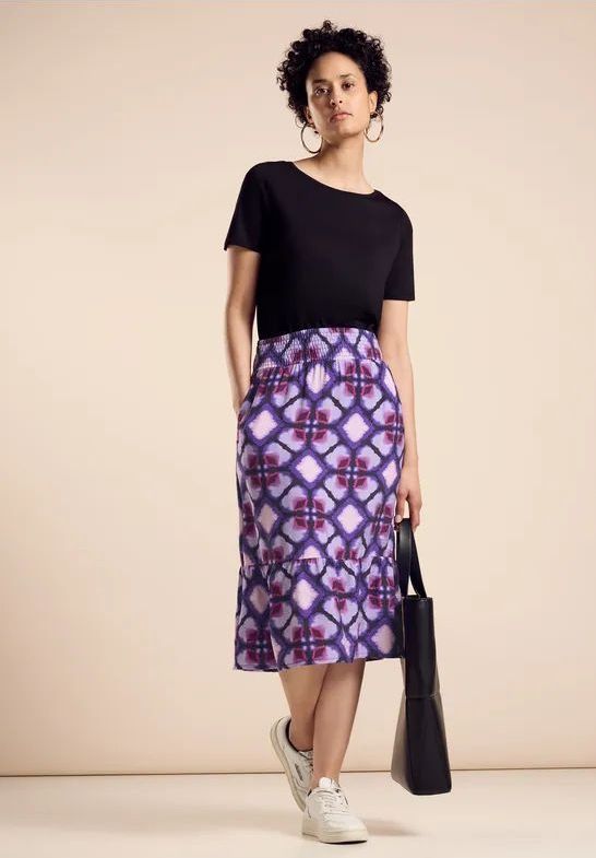 Street One Dames Jersey midirok in Multicolour|Paars, in size: 32