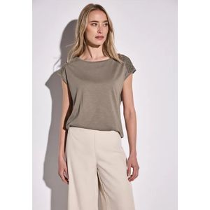 Street One Dames Shirt met kantdetail in Bruin, in size: 36