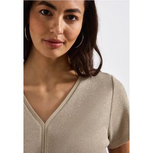 Street One Dames Shirt met glitter en tape detail in Beige, in size: 34