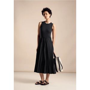 Street One Dames Plissé midi-jurk in Zwart, in size: 46