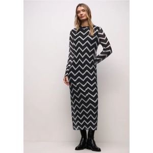 Street One Dames Jurk met plooien van mesh in Zwart, in size: 34