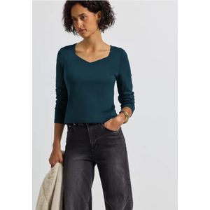 Street One Dames Shirt met carrée halslijn in Turkoois, in size: 36