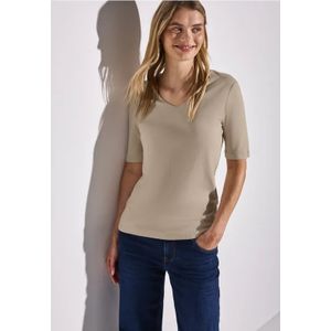 Street One Dames Basic shirt met korte mouwen in Beige, in size: 36