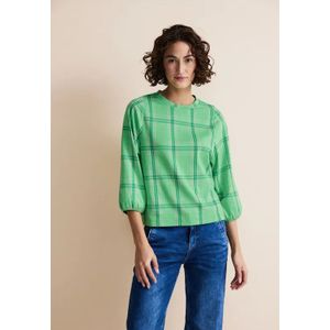 Street One Dames Ruiten shirt met 3/4-mouwen in Groen, in size: 34